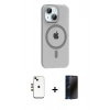 MARSİLYAN™- iPhone 14 Kılıf Pusula Form Özel Seri - Siyah 3D Antistatik Hayalet Cam Ekran Koruyucu + Shine Kamera Lens - GD