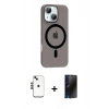 MARSİLYAN™- iPhone 14 Kılıf Pusula Form Özel Seri - Siyah 3D Antistatik Hayalet Cam Ekran Koruyucu + Shine Kamera Lens - SH