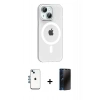 MARSİLYAN™- iPhone 14 Kılıf Pusula Form Özel Seri - Siyah 3D Antistatik Hayalet Cam Ekran Koruyucu + Shine Kamera Lens - MI