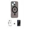 MARSİLYAN™- iPhone 14 Kılıf Pusula Form Özel Seri - Siyah 3D Antistatik Hayalet Cam Ekran Koruyucu + Shine Kamera Lens - GS