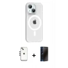 MARSİLYAN™- iPhone 14 Kılıf Pusula Form Özel Seri - Siyah 3D Antistatik Hayalet Cam Ekran Koruyucu + Shine Kamera Lens - GS