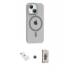 MARSİLYAN™- iPhone 14 Kılıf Pusula Form Özel Seri - Siyah Bilvis 3D Cam Ekran Koruyucu + Diamond Kamera Lens - PE