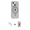 MARSİLYAN™- iPhone 14 Kılıf Pusula Form Özel Seri - Siyah Bilvis 3D Cam Ekran Koruyucu + Diamond Kamera Lens - YL