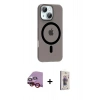 MARSİLYAN™- iPhone 14 Kılıf Pusula Form Özel Seri - Siyah Bilvis 3D Cam Ekran Koruyucu + Kırmızı Raze Metal Kamera Lens