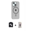 MARSİLYAN™- iPhone 14 Kılıf Pusula Form Özel Seri - Siyah Bilvis 3D Cam Ekran Koruyucu + PVD Metal Kamera Lens - MI