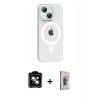 MARSİLYAN™- iPhone 14 Kılıf Pusula Form Özel Seri - Siyah Bilvis 3D Cam Ekran Koruyucu + PVD Metal Kamera Lens - MI