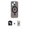 MARSİLYAN™- iPhone 14 Kılıf Pusula Form Özel Seri - Siyah Bilvis 3D Cam Ekran Koruyucu + PVD Metal Kamera Lens - MI