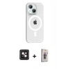 MARSİLYAN™- iPhone 14 Kılıf Pusula Form Özel Seri - Siyah Bilvis 3D Cam Ekran Koruyucu + PVD Metal Kamera Lens - PE