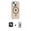 MARSİLYAN™- iPhone 14 Kılıf Pusula Form Özel Seri - Siyah Bilvis 3D Cam Ekran Koruyucu + PVD Metal Kamera Lens - PE