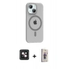 MARSİLYAN™- iPhone 14 Kılıf Pusula Form Özel Seri - Siyah Bilvis 3D Cam Ekran Koruyucu + PVD Metal Kamera Lens - PE