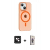 MARSİLYAN™- iPhone 14 Kılıf Pusula Form Özel Seri - Siyah Bilvis 3D Cam Ekran Koruyucu + PVD Metal Kamera Lens - PE