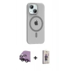 MARSİLYAN™- iPhone 14 Kılıf Pusula Form Özel Seri - Siyah Bilvis 3D Cam Ekran Koruyucu + Raze Metal Kamera Lens - SH