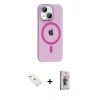 MARSİLYAN™- iPhone 14 Kılıf Pusula Form Özel Seri - Siyah Bilvis 3D Cam Ekran Koruyucu + Sierra Blue Diamond Kamera Lens