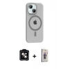 MARSİLYAN™- iPhone 14 Kılıf Pusula Form Özel Seri - Siyah Bilvis 3D Cam Ekran Koruyucu + Turuncu PVD Metal Kamera Lens