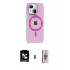 MARSİLYAN™- iPhone 14 Kılıf Pusula Form Özel Seri - Siyah Bilvis 3D Cam Ekran Koruyucu + Turuncu PVD Metal Kamera Lens