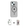 MARSİLYAN™- iPhone 14 Kılıf Pusula Form Özel Seri - Siyah Bilvis 3D Cam Ekran Koruyucu + Shine Kamera Lens - YL