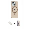 MARSİLYAN™- iPhone 14 Kılıf Pusula Form Özel Seri - Siyah Bilvis 3D Mat Cam Ekran Koruyucu + Diamond Kamera Lens - PE