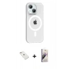MARSİLYAN™- iPhone 14 Kılıf Pusula Form Özel Seri - Siyah Bilvis 3D Mat Cam Ekran Koruyucu + Diamond Kamera Lens - PE