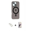 MARSİLYAN™- iPhone 14 Kılıf Pusula Form Özel Seri - Siyah Bilvis 3D Mat Cam Ekran Koruyucu + Diamond Kamera Lens - PE