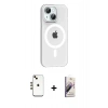 MARSİLYAN™- iPhone 14 Kılıf Pusula Form Özel Seri - Siyah Bilvis 3D Mat Cam Ekran Koruyucu + Gold Shine Kamera Lens
