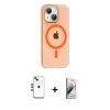 MARSİLYAN™- iPhone 14 Kılıf Pusula Form Özel Seri - Siyah Bilvis 3D Mat Cam Ekran Koruyucu + Gold Shine Kamera Lens