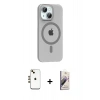 MARSİLYAN™- iPhone 14 Kılıf Pusula Form Özel Seri - Siyah Bilvis 3D Mat Cam Ekran Koruyucu + Gold Shine Kamera Lens
