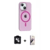 MARSİLYAN™- iPhone 14 Kılıf Pusula Form Özel Seri - Siyah Bilvis 3D Mat Cam Ekran Koruyucu + PVD Metal Kamera Lens - GS