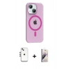 MARSİLYAN™- iPhone 14 Kılıf Pusula Form Özel Seri - Siyah Bilvis 3D Mat Cam Ekran Koruyucu + Shine Kamera Lens - GS