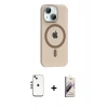MARSİLYAN™- iPhone 14 Kılıf Pusula Form Özel Seri - Siyah Bilvis 3D Mat Cam Ekran Koruyucu + Shine Kamera Lens - GS