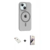 MARSİLYAN™- iPhone 14 Kılıf Pusula Form Özel Seri - Siyah Bilvis 3D Mat Cam Ekran Koruyucu + Kırmızı Diamond Kamera Lens