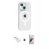 MARSİLYAN™- iPhone 14 Kılıf Pusula Form Özel Seri - Siyah Bilvis 3D Mat Cam Ekran Koruyucu + Kırmızı Diamond Kamera Lens