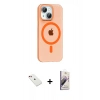 MARSİLYAN™- iPhone 14 Kılıf Pusula Form Özel Seri - Siyah Bilvis 3D Mat Cam Ekran Koruyucu + Kırmızı Diamond Kamera Lens