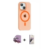 MARSİLYAN™- iPhone 14 Kılıf Pusula Form Özel Seri - Siyah Bilvis 3D Mat Cam Ekran Koruyucu + Kırmızı Raze Metal Kamera Lens