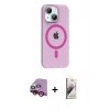 MARSİLYAN™- iPhone 14 Kılıf Pusula Form Özel Seri - Siyah Bilvis 3D Mat Cam Ekran Koruyucu + Kırmızı Raze Metal Kamera Lens