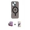 MARSİLYAN™- iPhone 14 Kılıf Pusula Form Özel Seri - Siyah Bilvis 3D Mat Cam Ekran Koruyucu + Kırmızı Raze Metal Kamera Lens