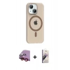 MARSİLYAN™- iPhone 14 Kılıf Pusula Form Özel Seri - Siyah Bilvis 3D Mat Cam Ekran Koruyucu + Kırmızı Raze Metal Kamera Lens