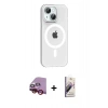 MARSİLYAN™- iPhone 14 Kılıf Pusula Form Özel Seri - Siyah Bilvis 3D Mat Cam Ekran Koruyucu + Kırmızı Raze Metal Kamera Lens