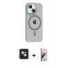MARSİLYAN™- iPhone 14 Kılıf Pusula Form Özel Seri - Siyah Bilvis 3D Mat Cam Ekran Koruyucu + PVD Metal Kamera Lens - PE