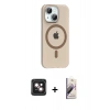MARSİLYAN™- iPhone 14 Kılıf Pusula Form Özel Seri - Siyah Bilvis 3D Mat Cam Ekran Koruyucu + PVD Metal Kamera Lens - PE