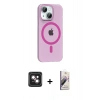 MARSİLYAN™- iPhone 14 Kılıf Pusula Form Özel Seri - Siyah Bilvis 3D Mat Cam Ekran Koruyucu + PVD Metal Kamera Lens - PE