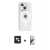 MARSİLYAN™- iPhone 14 Kılıf Pusula Form Özel Seri - Siyah Bilvis 3D Mat Cam Ekran Koruyucu + PVD Metal Kamera Lens - PE