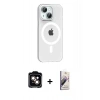 MARSİLYAN™- iPhone 14 Kılıf Pusula Form Özel Seri - Siyah Bilvis 3D Mat Cam Ekran Koruyucu + PVD Metal Kamera Lens - TU