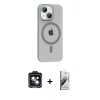 MARSİLYAN™- iPhone 14 Kılıf Pusula Form Özel Seri - Siyah Bilvis 3D Mat Cam Ekran Koruyucu + PVD Metal Kamera Lens - SH