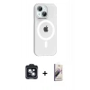 MARSİLYAN™- iPhone 14 Kılıf Pusula Form Özel Seri - Siyah Bilvis 3D Mat Cam Ekran Koruyucu + PVD Metal Kamera Lens - SH