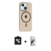 MARSİLYAN™- iPhone 14 Kılıf Pusula Form Özel Seri - Siyah Bilvis 3D Mat Cam Ekran Koruyucu + PVD Metal Kamera Lens - YL