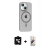 MARSİLYAN™- iPhone 14 Kılıf Pusula Form Özel Seri - Siyah Bilvis 3D Mat Cam Ekran Koruyucu + PVD Metal Kamera Lens - TU
