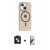 MARSİLYAN™- iPhone 14 Kılıf Pusula Form Özel Seri - Siyah Bilvis 3D Mat Cam Ekran Koruyucu + PVD Metal Kamera Lens - SH