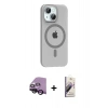 MARSİLYAN™- iPhone 14 Kılıf Pusula Form Özel Seri - Siyah Bilvis 3D Mat Cam Ekran Koruyucu + Raze Metal Kamera Lens - SH