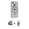 MARSİLYAN™- iPhone 14 Kılıf Pusula Form Özel Seri - Siyah Bilvis 3D Mat Cam Ekran Koruyucu + Raze Metal Kamera Lens - GS