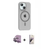 MARSİLYAN™- iPhone 14 Kılıf Pusula Form Özel Seri - Siyah Bilvis 3D Mat Cam Ekran Koruyucu + Raze Metal Kamera Lens - MR